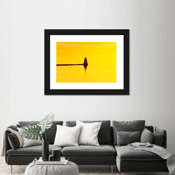 Sunset Over A Lighthouse On Lake Champlain Canvas Wall Art-3 Horizontal-Gallery Wrap-25" x 16"-Tiaracle