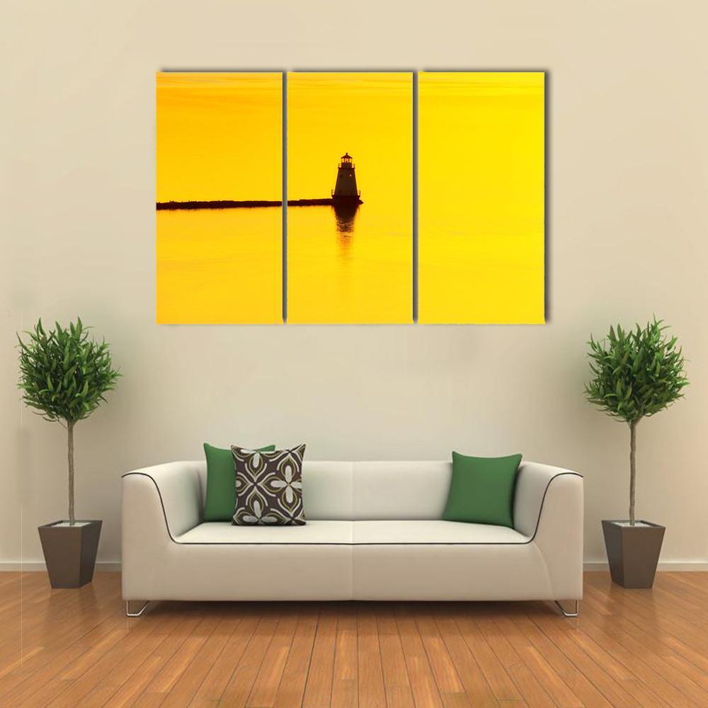 Sunset Over A Lighthouse On Lake Champlain Canvas Wall Art-3 Horizontal-Gallery Wrap-37" x 24"-Tiaracle