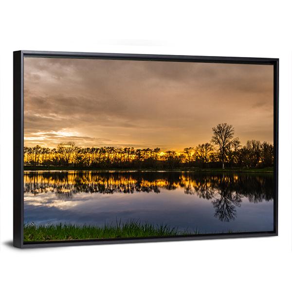 Sunset Over A Small Lake In Illinois Panoramic Canvas Wall Art-1 Piece-36" x 12"-Tiaracle