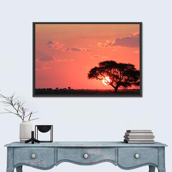 Sunset Over Africa Canvas Wall Art-1 Piece-Floating Frame-24" x 16"-Tiaracle
