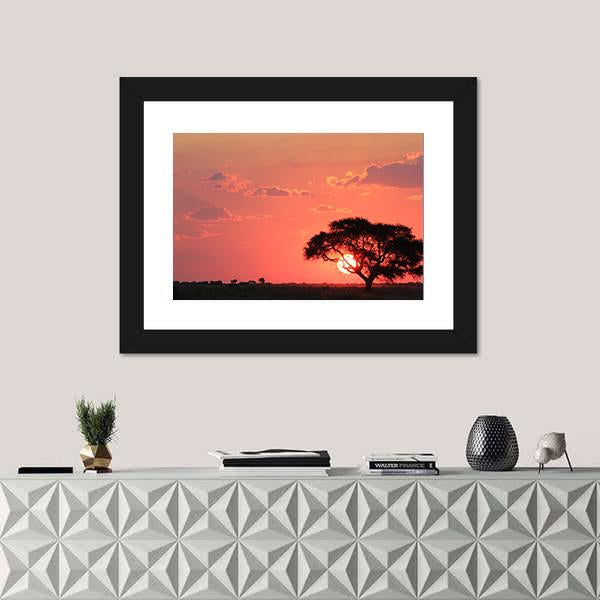Sunset Over Africa Canvas Wall Art-1 Piece-Framed Print-20" x 16"-Tiaracle