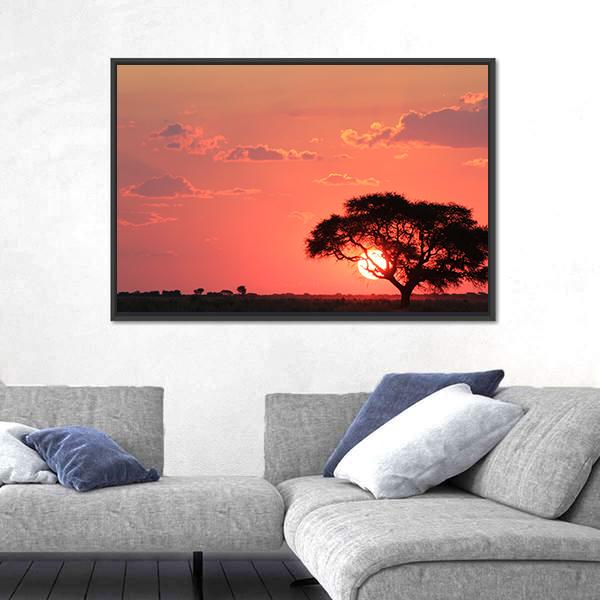 Sunset Over Africa Canvas Wall Art-3 Horizontal-Gallery Wrap-25" x 16"-Tiaracle