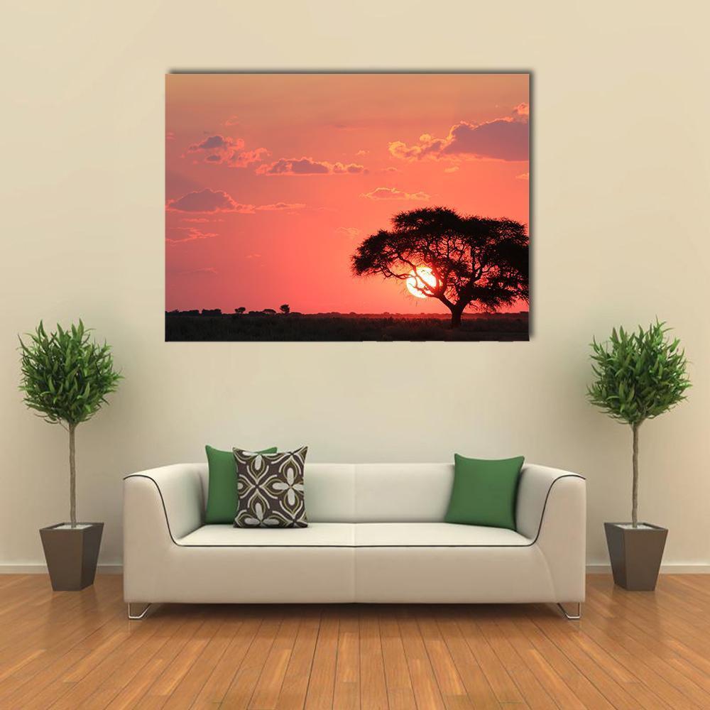 Sunset Over Africa Canvas Wall Art-1 Piece-Gallery Wrap-48" x 32"-Tiaracle
