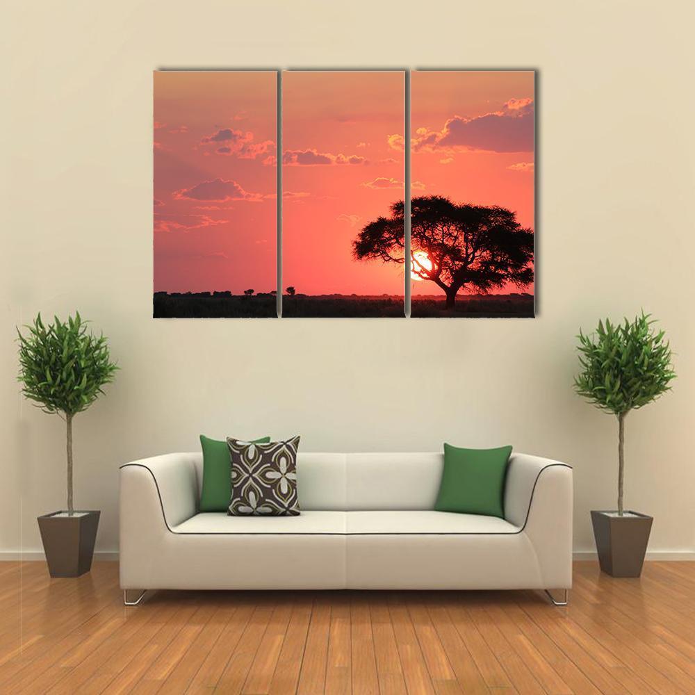 Sunset Over Africa Canvas Wall Art-3 Horizontal-Gallery Wrap-37" x 24"-Tiaracle