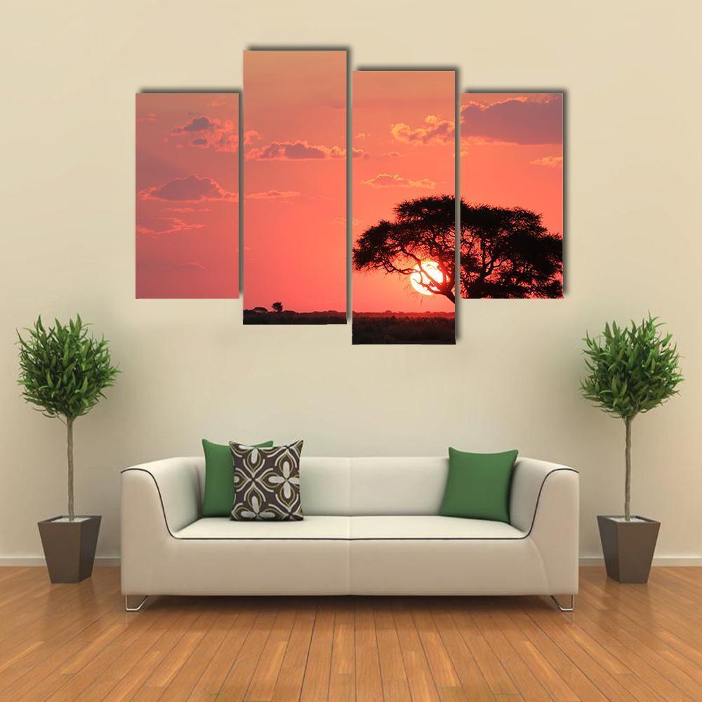 Sunset Over Africa Canvas Wall Art-4 Pop-Gallery Wrap-50" x 32"-Tiaracle