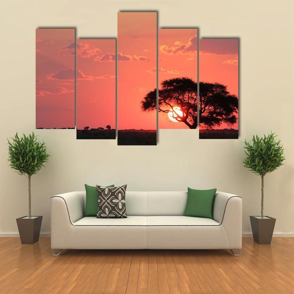 Sunset Over Africa Canvas Wall Art-5 Pop-Gallery Wrap-47" x 32"-Tiaracle