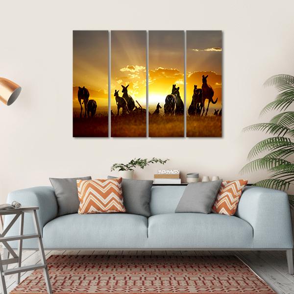 Sunset Over Australian Outback Kangaroo Series Canvas Wall Art-4 Horizontal-Gallery Wrap-34" x 24"-Tiaracle