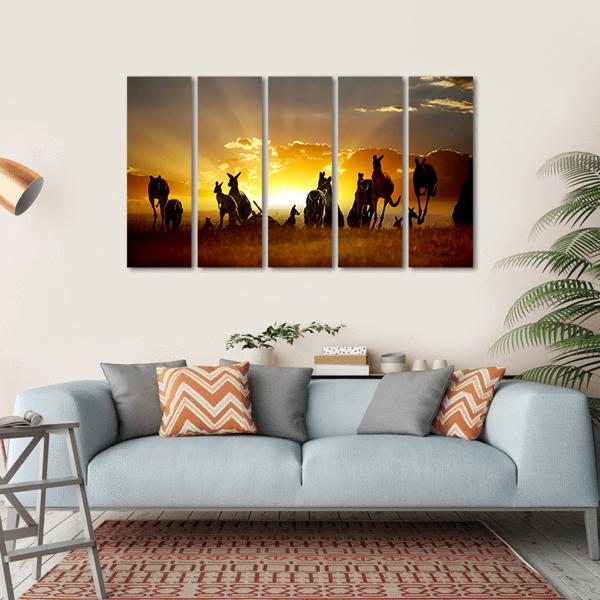 Sunset Over Australian Outback Kangaroo Series Canvas Wall Art-5 Horizontal-Gallery Wrap-22" x 12"-Tiaracle