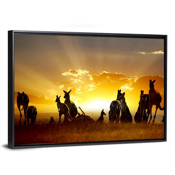 Sunset Over Australian Outback Kangaroo Series Canvas Wall Art - Tiaracle