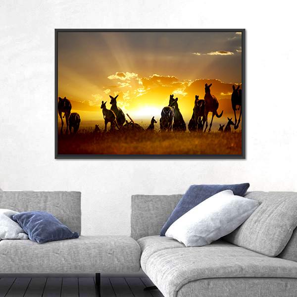 Sunset Over Australian Outback Kangaroo Series Canvas Wall Art-3 Horizontal-Gallery Wrap-25" x 16"-Tiaracle