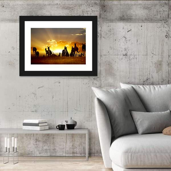 Sunset Over Australian Outback Kangaroo Series Canvas Wall Art-3 Horizontal-Gallery Wrap-25" x 16"-Tiaracle