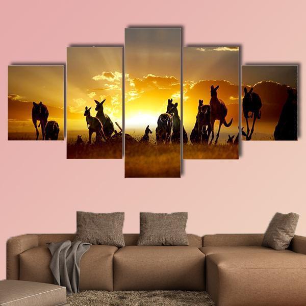 Sunset Over Australian Outback Kangaroo Series Canvas Wall Art-5 Star-Gallery Wrap-62" x 32"-Tiaracle
