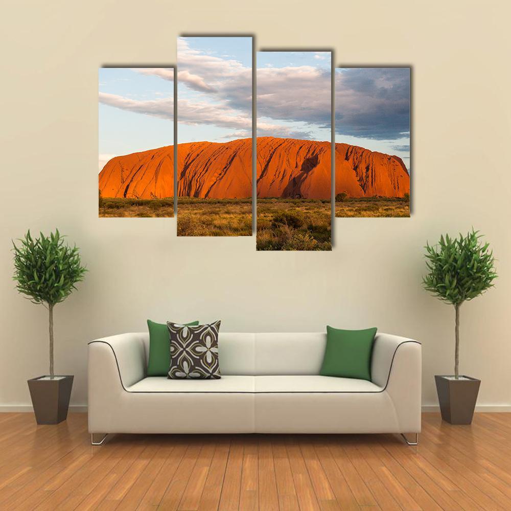 Sunset Over Ayers Rock In Australia Canvas Wall Art-4 Pop-Gallery Wrap-34" x 20"-Tiaracle