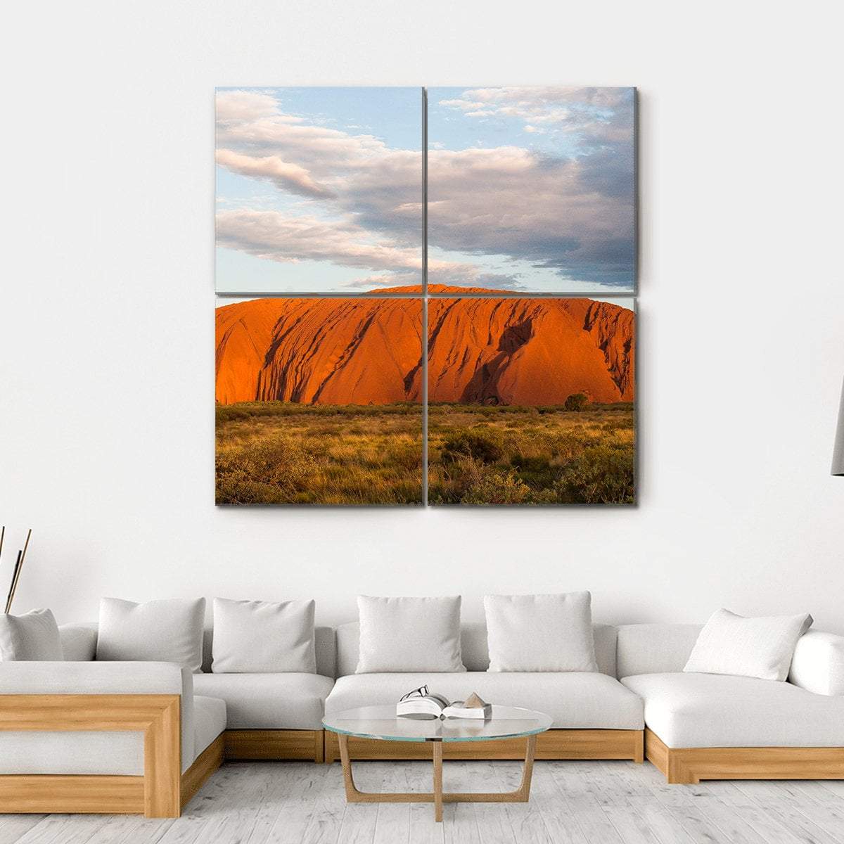 Sunset Over Ayers Rock In Australia Canvas Wall Art-4 Square-Gallery Wrap-17" x 17"-Tiaracle