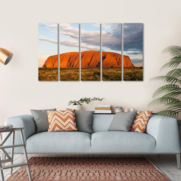 Sunset Over Ayers Rock In Australia Canvas Wall Art-5 Horizontal-Gallery Wrap-22" x 12"-Tiaracle