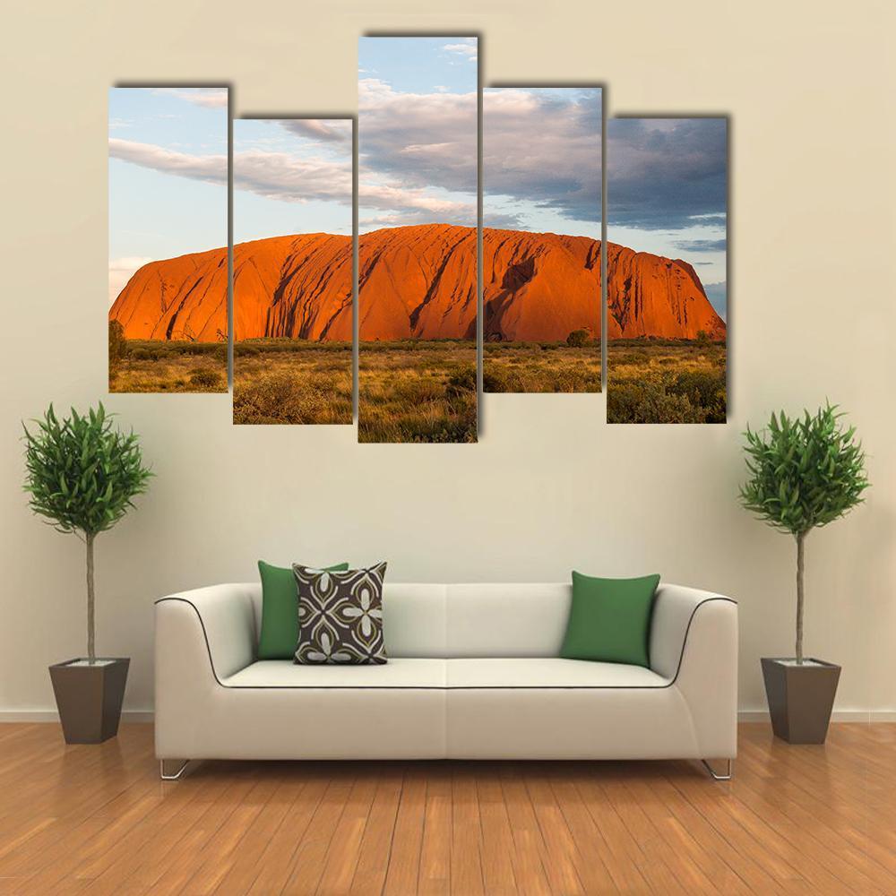 Sunset Over Ayers Rock In Australia Canvas Wall Art-5 Pop-Gallery Wrap-32" x 21"-Tiaracle