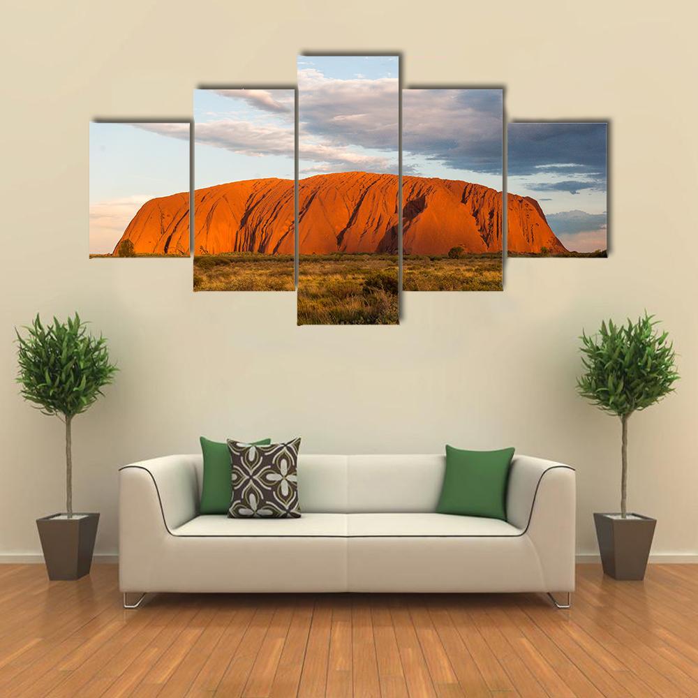 Sunset Over Ayers Rock In Australia Canvas Wall Art-5 Star-Gallery Wrap-42" x 21"-Tiaracle