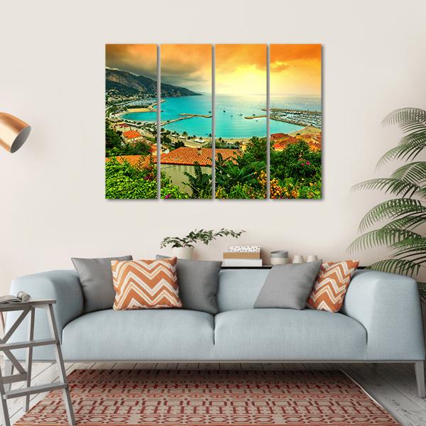 Sunset Over Azur Coast Canvas Wall Art-4 Horizontal-Gallery Wrap-34" x 24"-Tiaracle
