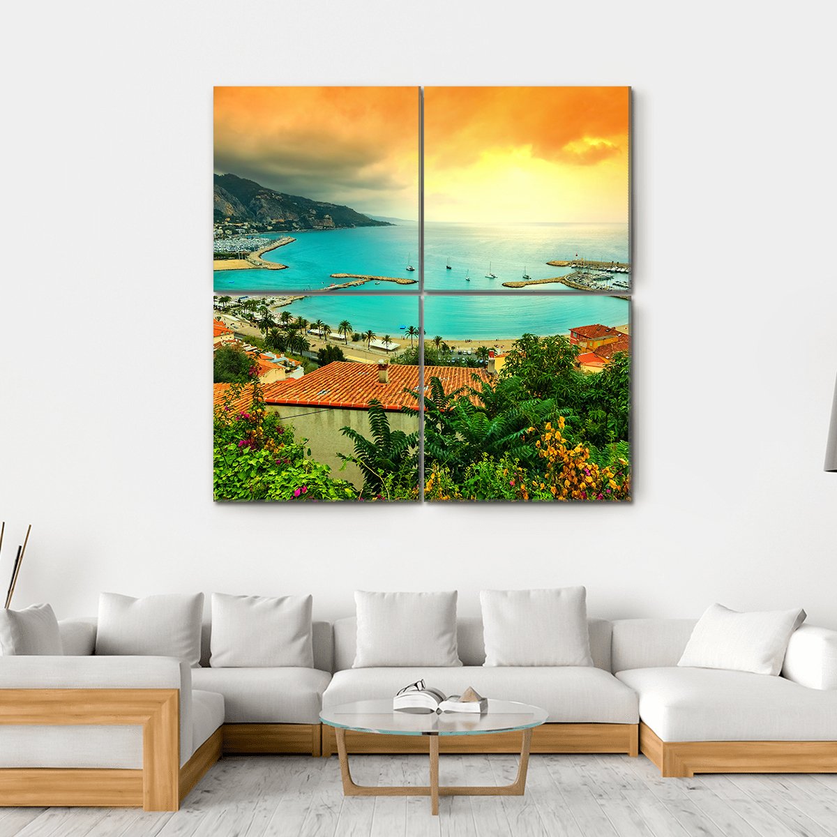 Sunset Over Azur Coast Canvas Wall Art-4 Square-Gallery Wrap-17" x 17"-Tiaracle