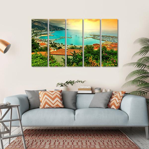 Sunset Over Azur Coast Canvas Wall Art-5 Horizontal-Gallery Wrap-22" x 12"-Tiaracle