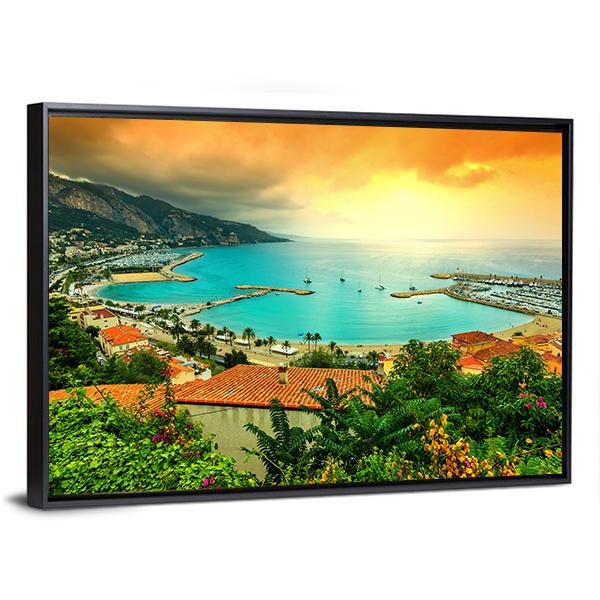 Sunset Over Azur Coast Canvas Wall Art-3 Horizontal-Gallery Wrap-25" x 16"-Tiaracle