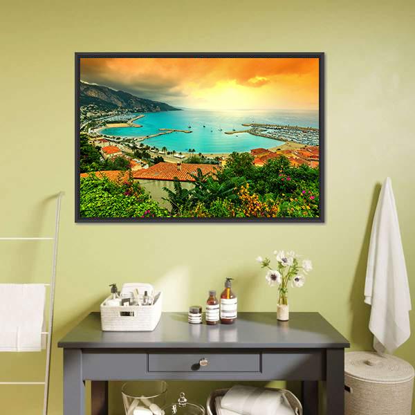 Sunset Over Azur Coast Canvas Wall Art-1 Piece-Floating Frame-24" x 16"-Tiaracle