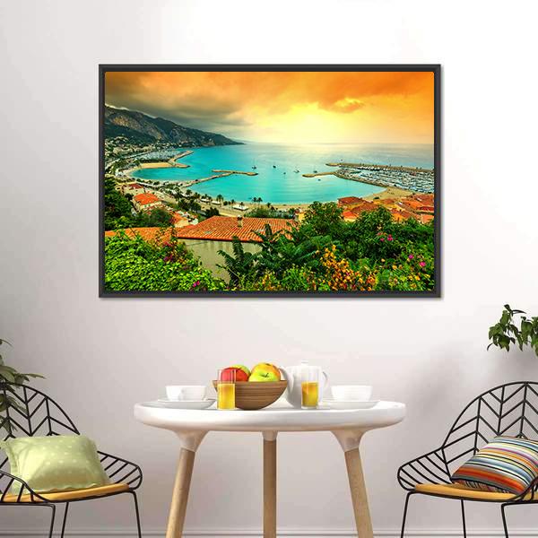 Sunset Over Azur Coast Canvas Wall Art-3 Horizontal-Gallery Wrap-25" x 16"-Tiaracle