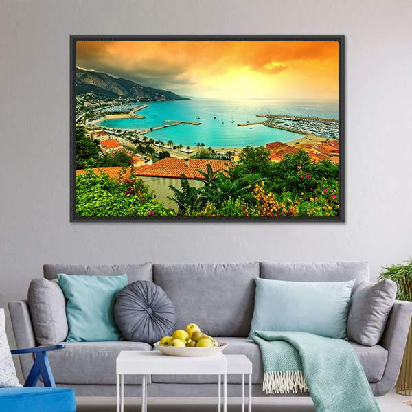 Sunset Over Azur Coast Canvas Wall Art-3 Horizontal-Gallery Wrap-25" x 16"-Tiaracle