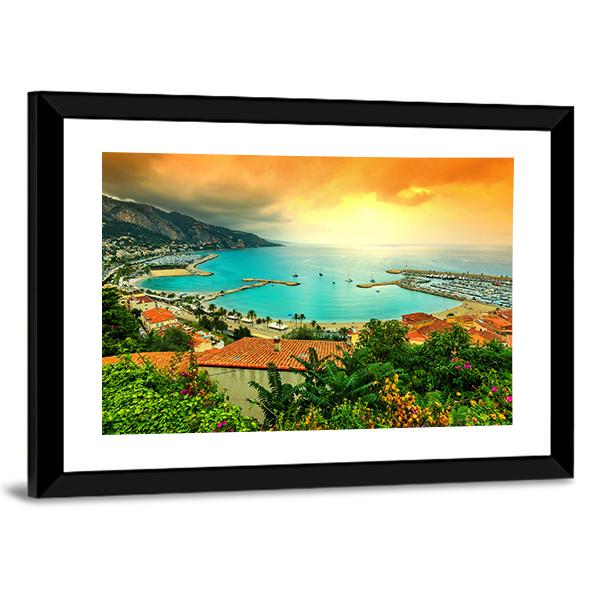 Sunset Over Azur Coast Canvas Wall Art-3 Horizontal-Gallery Wrap-25" x 16"-Tiaracle