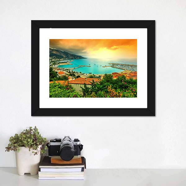 Sunset Over Azur Coast Canvas Wall Art-1 Piece-Framed Print-20" x 16"-Tiaracle