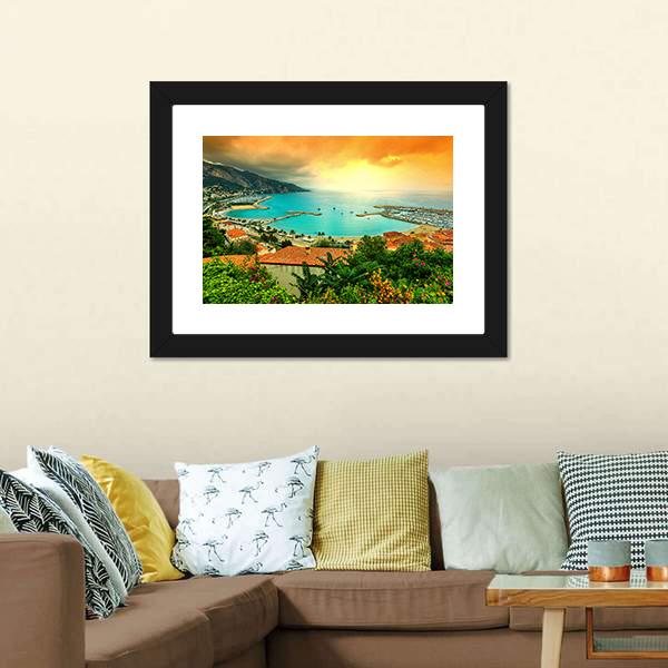 Sunset Over Azur Coast Canvas Wall Art-3 Horizontal-Gallery Wrap-25" x 16"-Tiaracle
