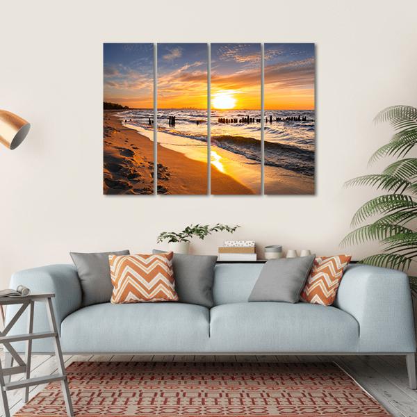 Sunset Over Baltic Sea Beach Canvas Wall Art-4 Horizontal-Gallery Wrap-34" x 24"-Tiaracle