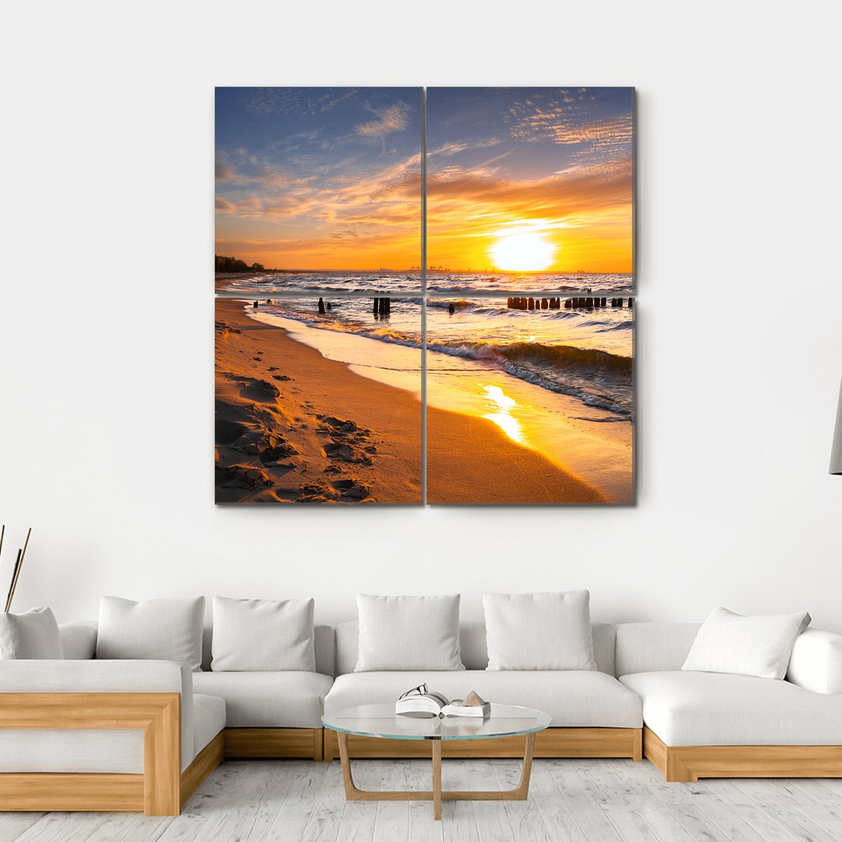 Sunset Over Baltic Sea Beach Canvas Wall Art-4 Square-Gallery Wrap-17" x 17"-Tiaracle