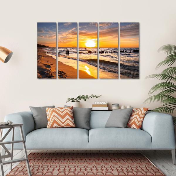 Sunset Over Baltic Sea Beach Canvas Wall Art-5 Horizontal-Gallery Wrap-22" x 12"-Tiaracle