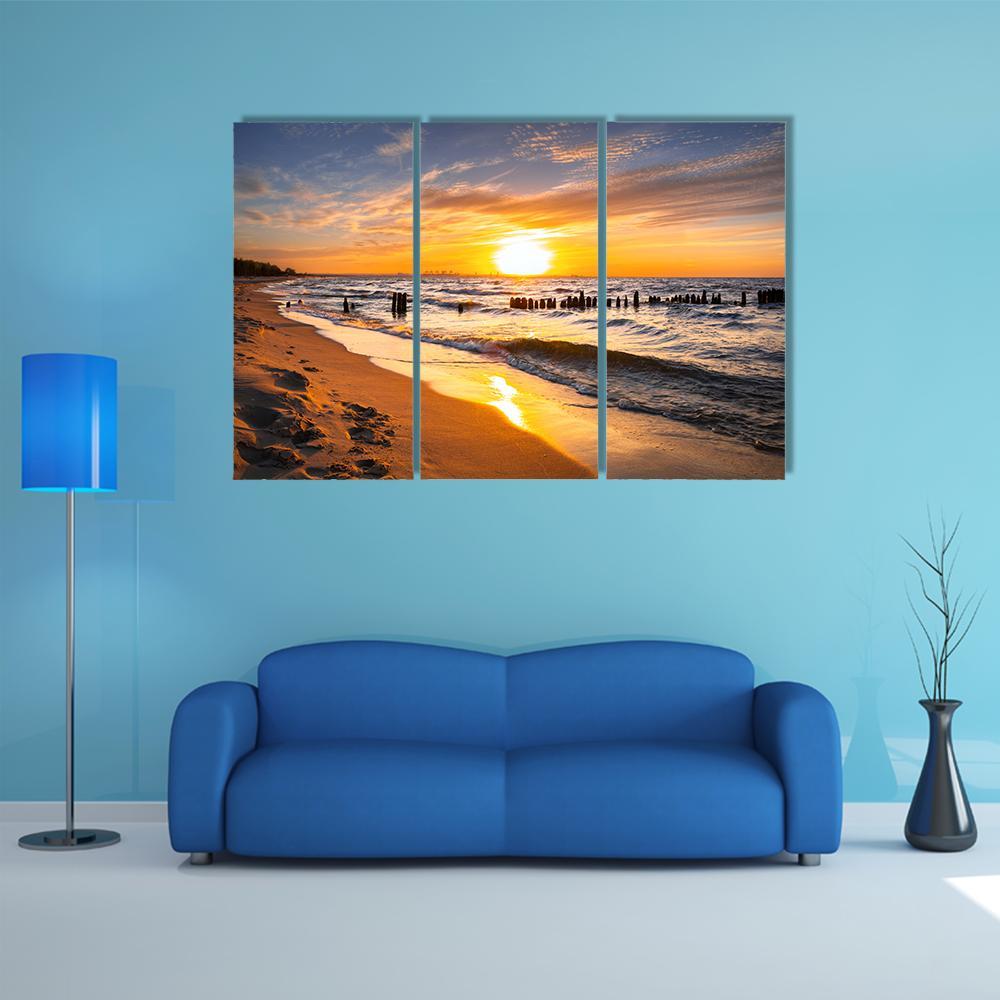 Sunset Over Baltic Sea Beach Canvas Wall Art-3 Horizontal-Gallery Wrap-37" x 24"-Tiaracle