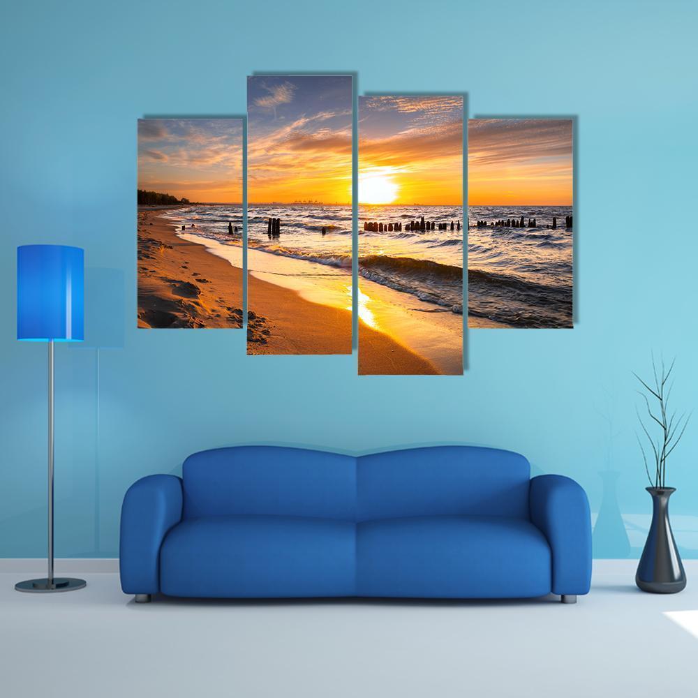 Sunset Over Baltic Sea Beach Canvas Wall Art-4 Pop-Gallery Wrap-50" x 32"-Tiaracle