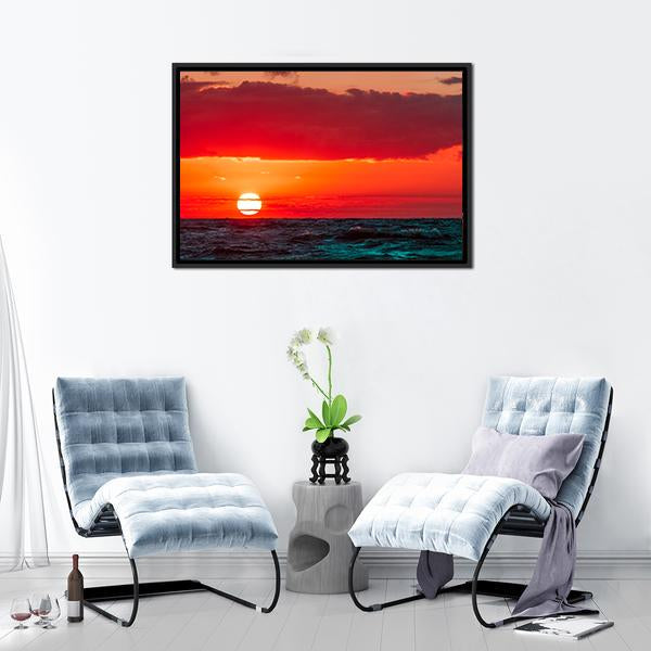 Sunset Over Baltic Sea Canvas Wall Art-1 Piece-Floating Frame-24" x 16"-Tiaracle