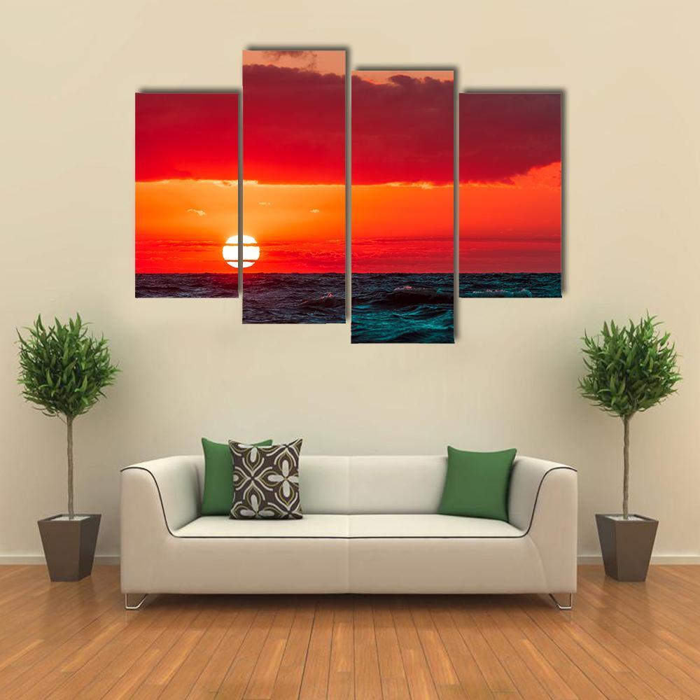 Sunset Over Baltic Sea Canvas Wall Art-4 Pop-Gallery Wrap-50" x 32"-Tiaracle