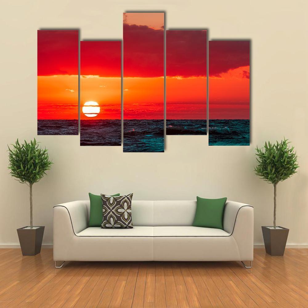 Sunset Over Baltic Sea Canvas Wall Art-5 Pop-Gallery Wrap-47" x 32"-Tiaracle