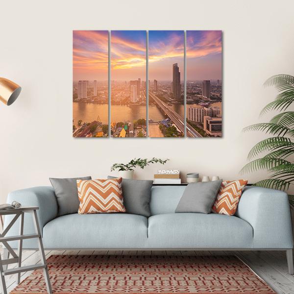 Sunset Over Bangkok City Canvas Wall Art-4 Horizontal-Gallery Wrap-34" x 24"-Tiaracle
