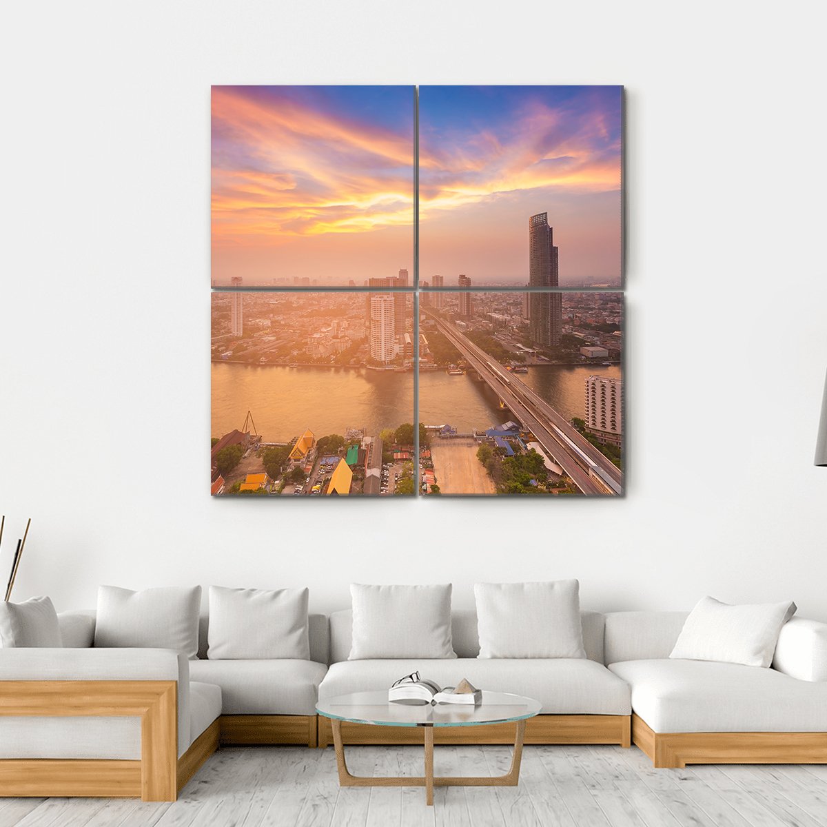Sunset Over Bangkok City Canvas Wall Art-4 Square-Gallery Wrap-17" x 17"-Tiaracle
