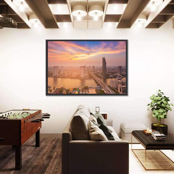 Sunset Over Bangkok City Canvas Wall Art-3 Horizontal-Gallery Wrap-25" x 16"-Tiaracle