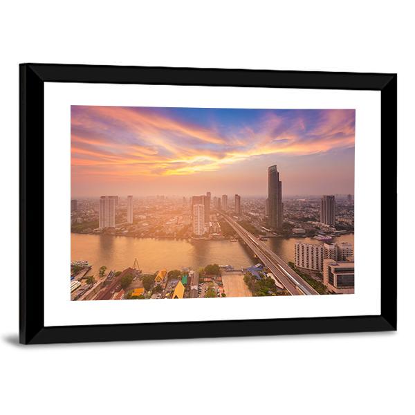 Sunset Over Bangkok City Canvas Wall Art-3 Horizontal-Gallery Wrap-25" x 16"-Tiaracle