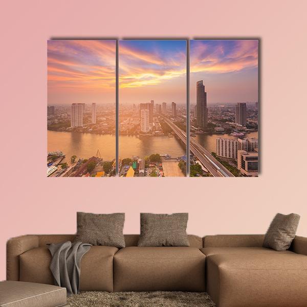Sunset Over Bangkok City Canvas Wall Art-3 Horizontal-Gallery Wrap-37" x 24"-Tiaracle
