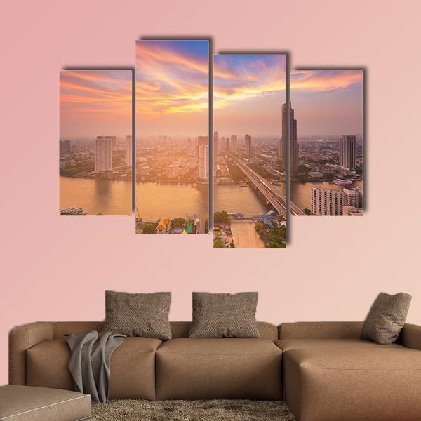 Sunset Over Bangkok City Canvas Wall Art-4 Pop-Gallery Wrap-50" x 32"-Tiaracle