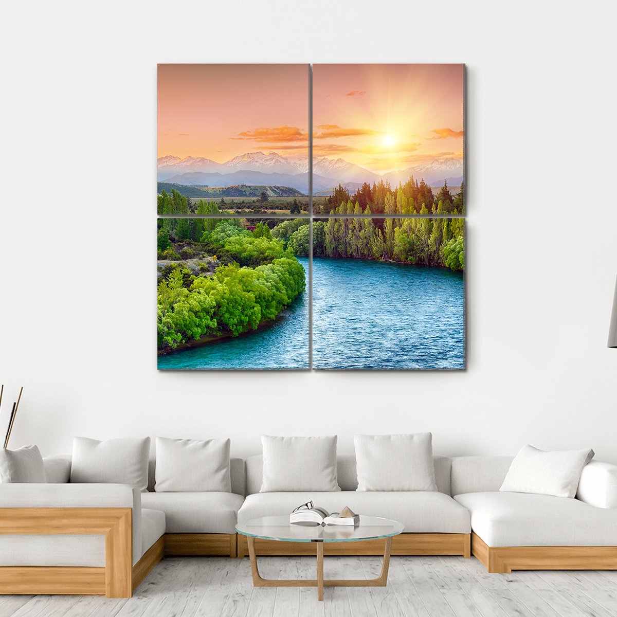 Sunset Over Bend Of The River Clutha Canvas Wall Art-4 Square-Gallery Wrap-17" x 17"-Tiaracle