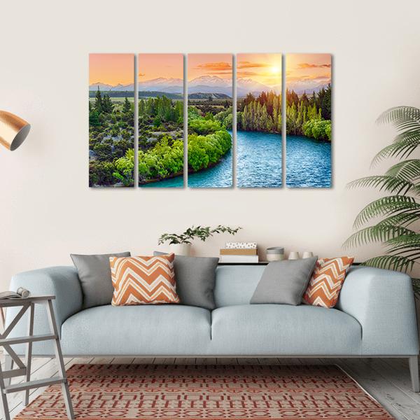 Sunset Over Bend Of The River Clutha Canvas Wall Art-5 Horizontal-Gallery Wrap-22" x 12"-Tiaracle