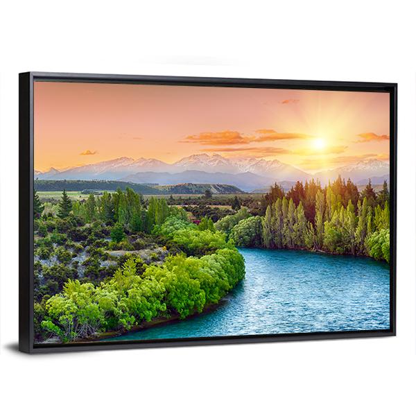 Sunset Over Bend Of The River Clutha Canvas Wall Art-3 Horizontal-Gallery Wrap-25" x 16"-Tiaracle