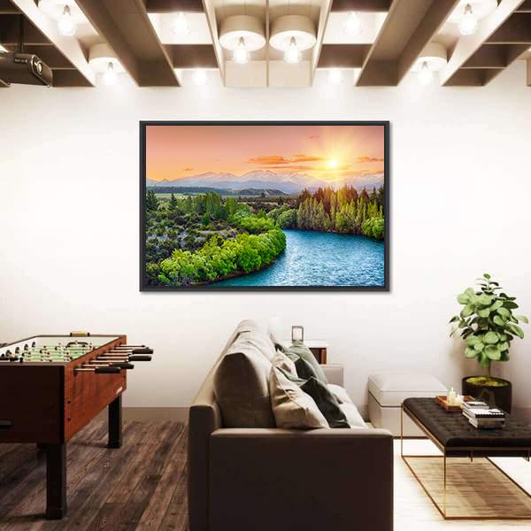 Sunset Over Bend Of The River Clutha Canvas Wall Art-3 Horizontal-Gallery Wrap-25" x 16"-Tiaracle