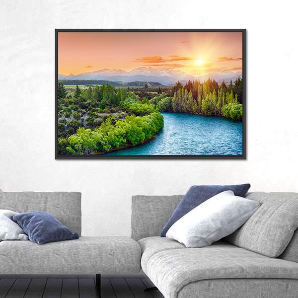 Sunset Over Bend Of The River Clutha Canvas Wall Art-3 Horizontal-Gallery Wrap-25" x 16"-Tiaracle